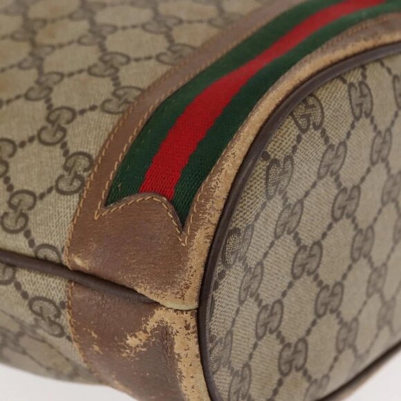 GUCCI GG Supreme Web Sherry Line Bag PVC Beige Gold - Picture 12 of 15